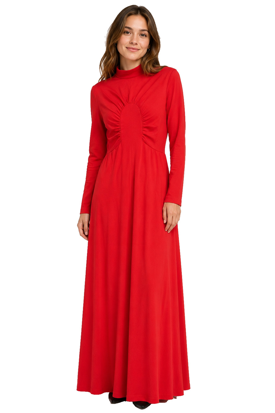 Toni Todd Vintage 70s Long Sleeve Babydoll Maxi Dress Red Knit sz 4 / Small
